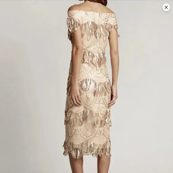 Tadashi Shoji Off-the-Shoulder Sequined Embroidered Dress - Picture 4 of 6